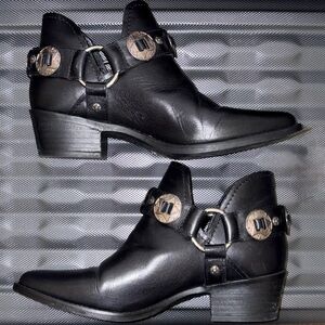 Steve Madden Black Leather Western-Inspired Ankle Booties with Concho Rings